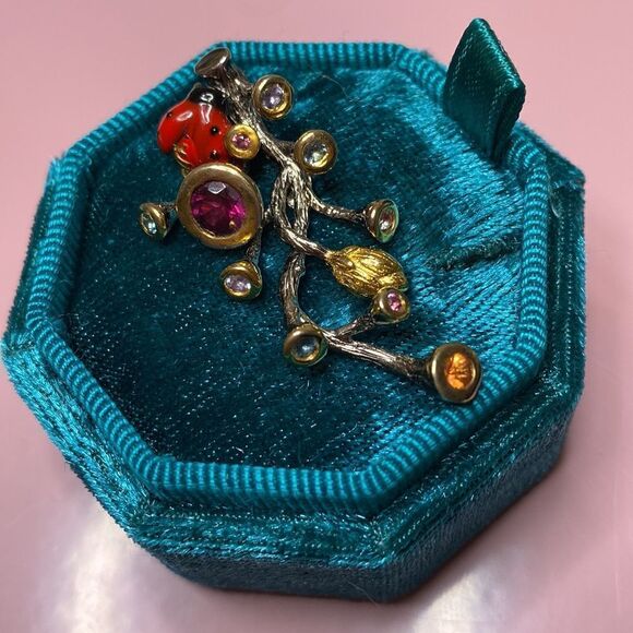 💛 Handmade 925 & 14k Yellow Gold Lady Bug Floral Gemstone Pendant - Picture 4 of 5